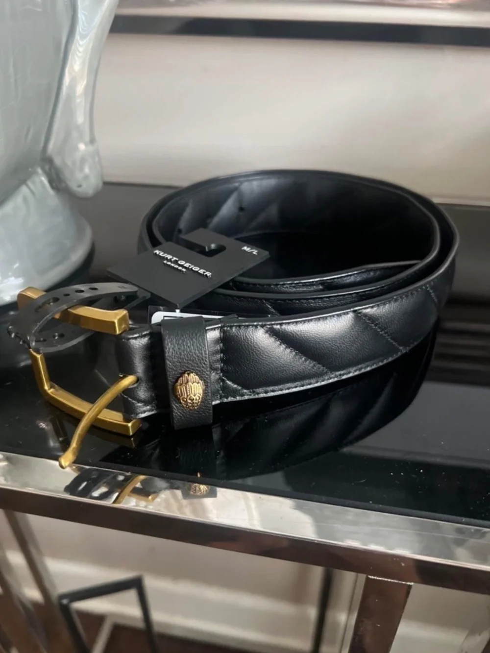 New M/L Kurt Geiger Black Quilted Belt